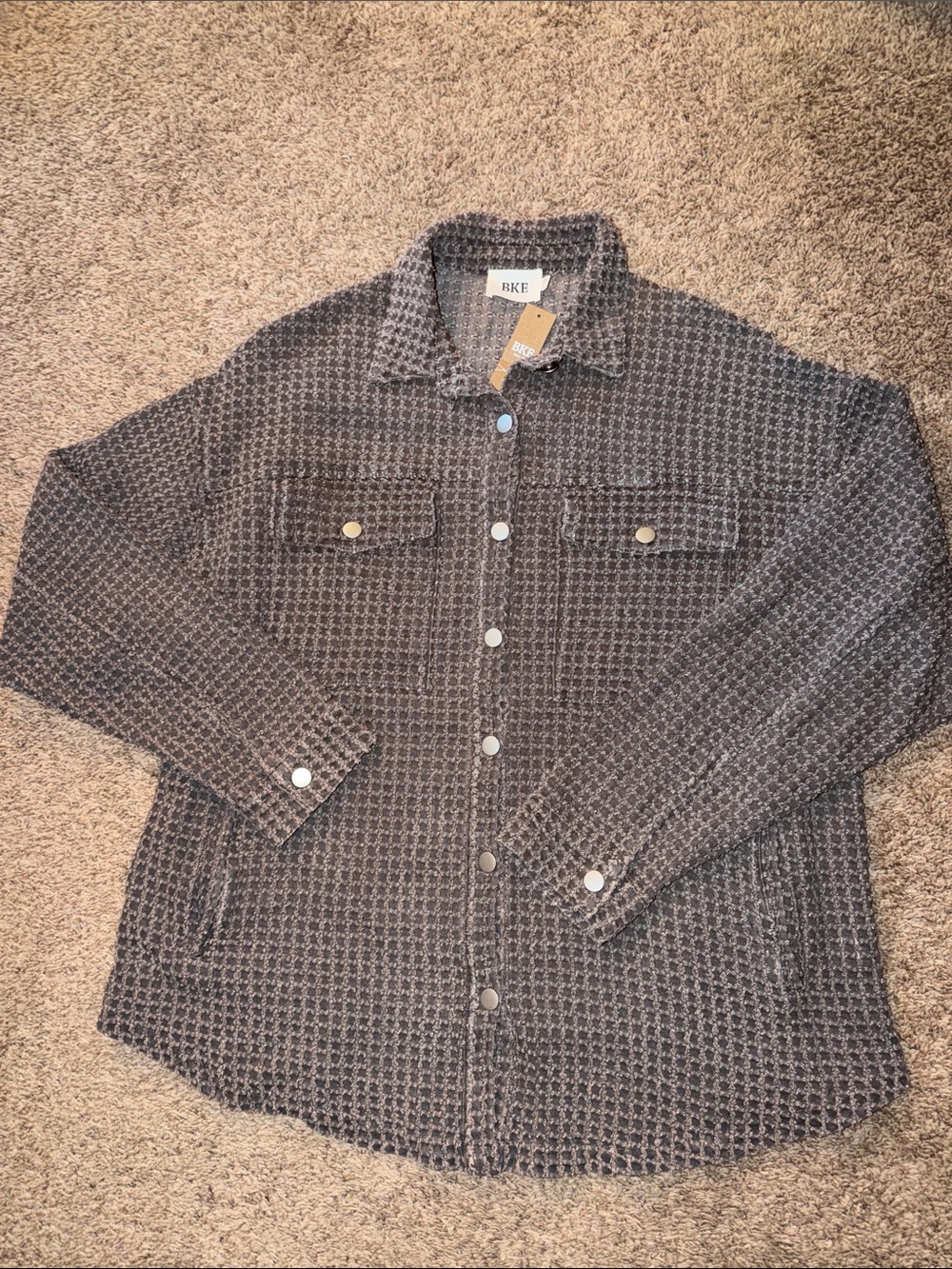 BKE Textured Knit Shacket Gray size XL NWT
